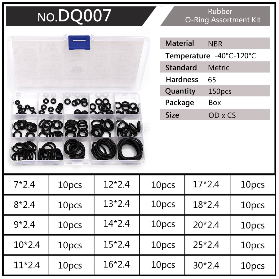 Versatile Durable NBR Oring Rubber Seal Thicknss 1/1.5/1.9/2.4/3.1mm Black Sealing Round Seal Kit Gasket with Plastic Box DIY Tool Set
