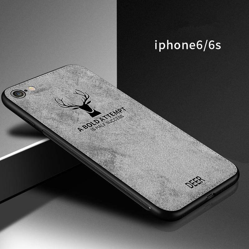 Cho [Apple iPhone 6/6S] Ốp Lưng Họa Tiết Nai Sừng Tấm Dệt Vải Bạt Mềm Hình Hươu Cổ Điển