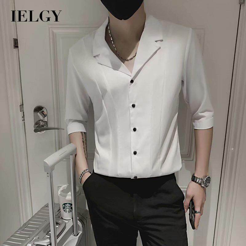 IELGY Áo Sơ Mi Tay Mùa Hè , Áo Sơ Mi Kẻ Sọc Dáng Ôm Tay Áo Ba Phần Tư Phong Cách Hàn Quốc Áo Tay Lửng