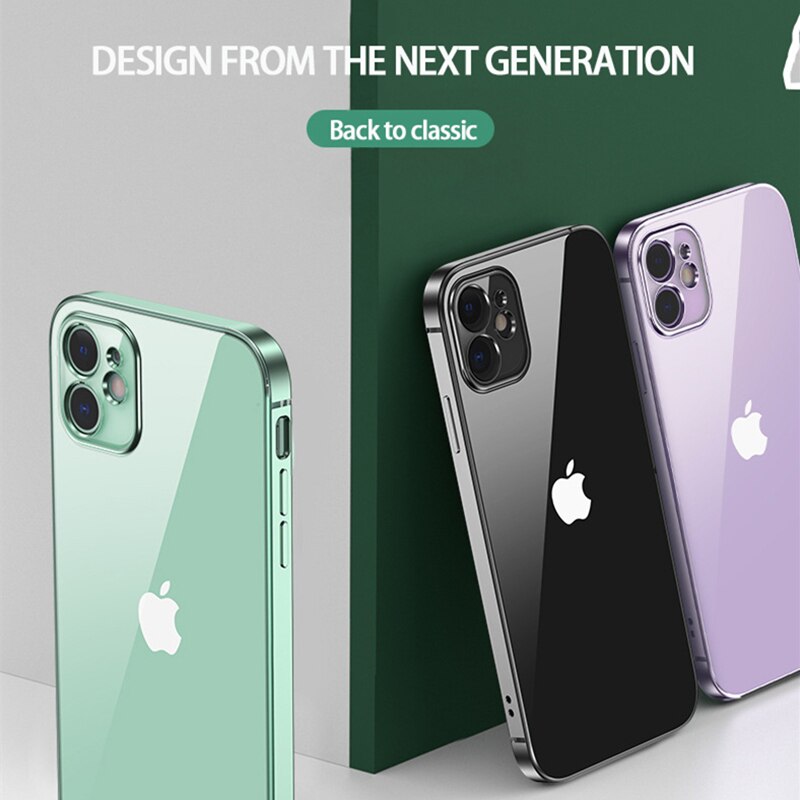 Ốp Lưng Trong Suốt Khung Vuông Mạ Sang Trọng, Ốp Cho iPhone 12 Pro Max 12 Mini 11 Pro Max 12 XS MAX XR SE 2020 7 8 Plus Ốp TPU Mềm Trong Suốt
