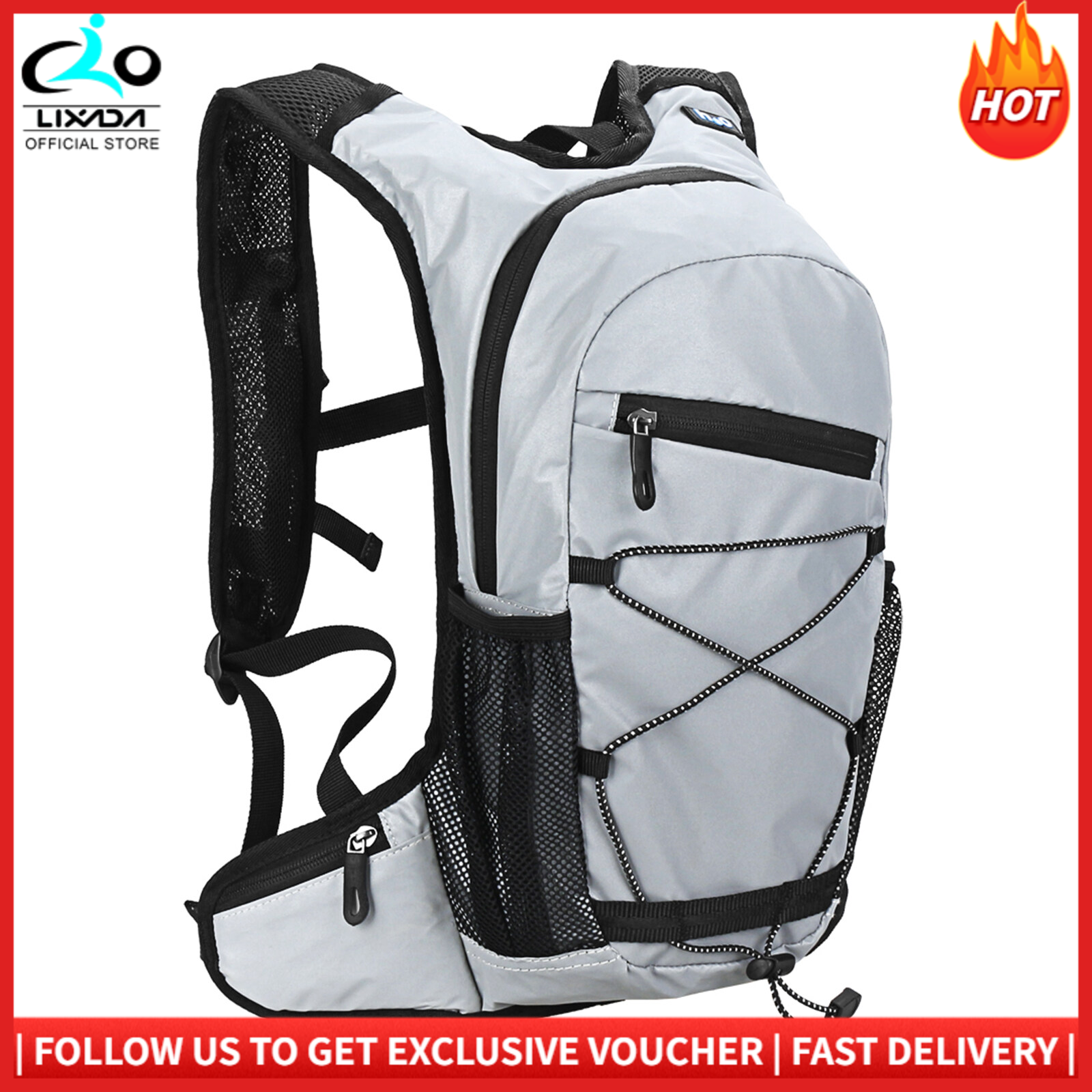 LIXADA 8L High Visibility Reflective Cycling Hydration Backpack Outdoor Sports Running Hiking Backpack Travel Daypack Shoulder Bag