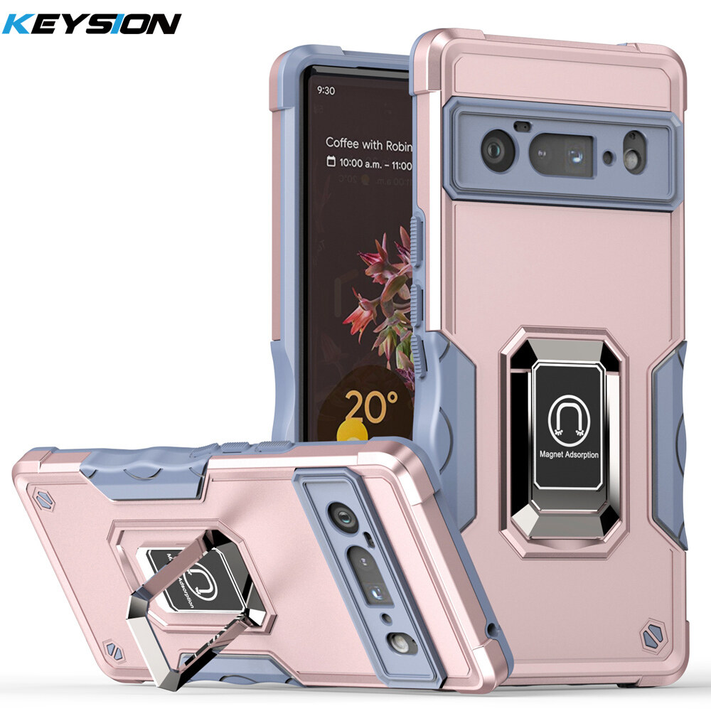 Keysion shockproof armor case for google pixel 6 6 pro silicone + pc metal ring stand phone back cover for google pixel 6 pro