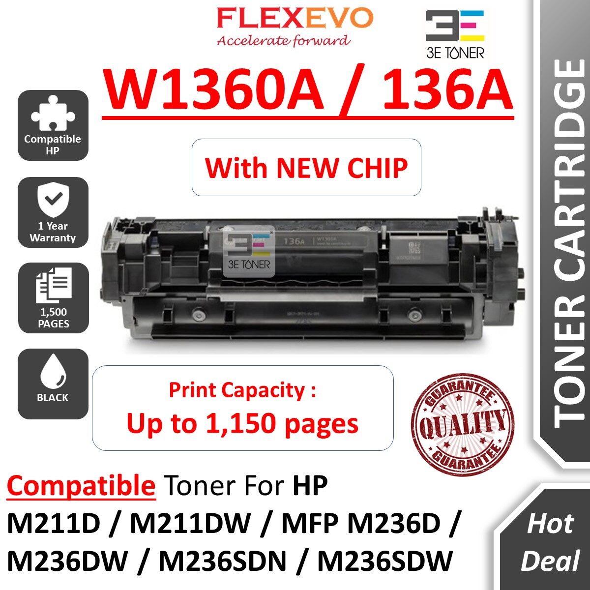 Compatible HP W1360A HP136A HP 136A Toner with Chip for HP LaserJet ...