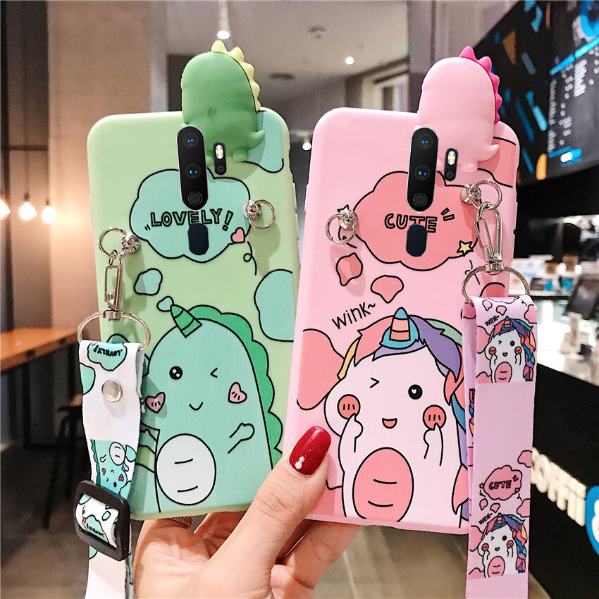 Cute Dinosaur Unicorn Case For OPPO A54 A16 A15 A15S A9 2020 A5 2020  F11 Pro Crossbody Bag Silicone Soft Phone Case