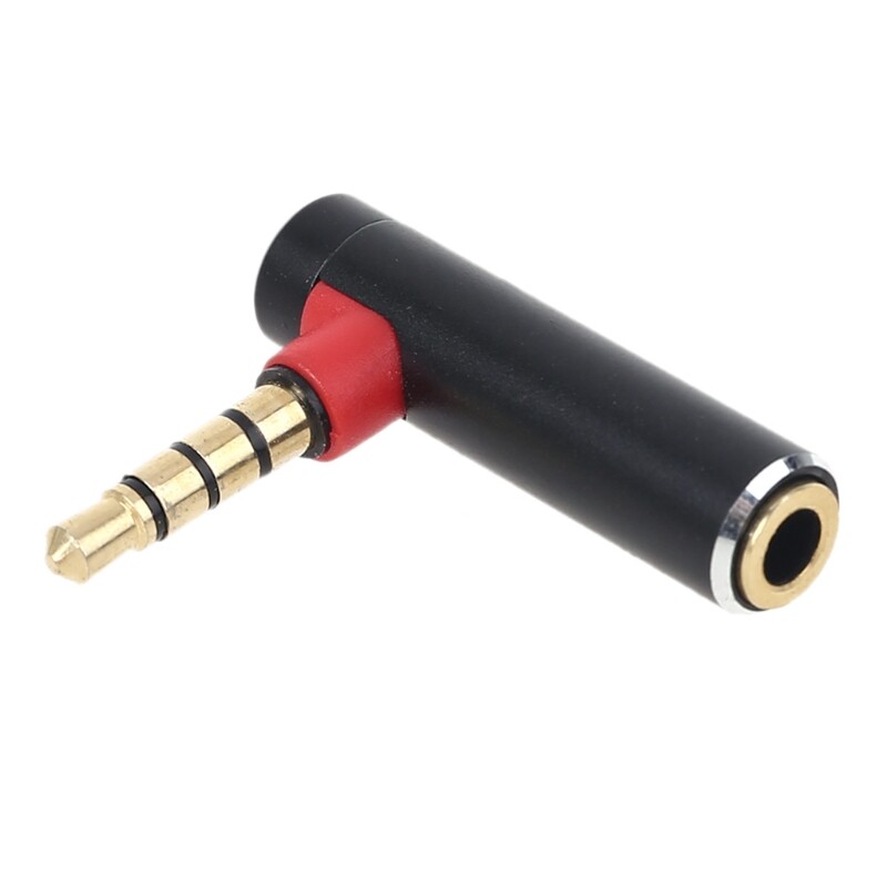 90 Degree L Shape Right Angle 4 Pole 3.5mm Male to Female Gold Audio Stereo Plug Jack Headphone