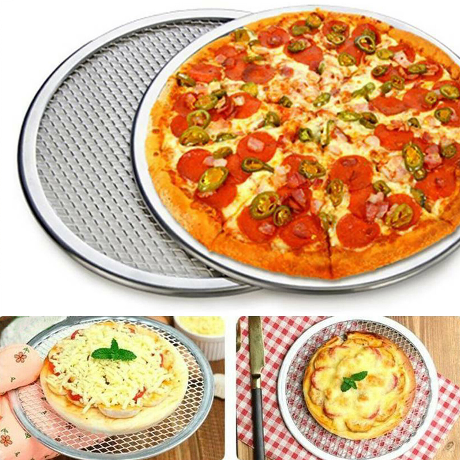 Khay Nướng Bánh Pizza Bằng Nhôm 6-17 Inch, Dụng Cụ Làm Bánh Nướng Bánh Ngọt Chống Dính Có Lưới
