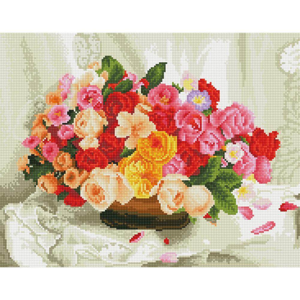 BW#A 5D DIY Full Drill Diamond Painting Flower Vase Cross Stitch Embroidery Kit