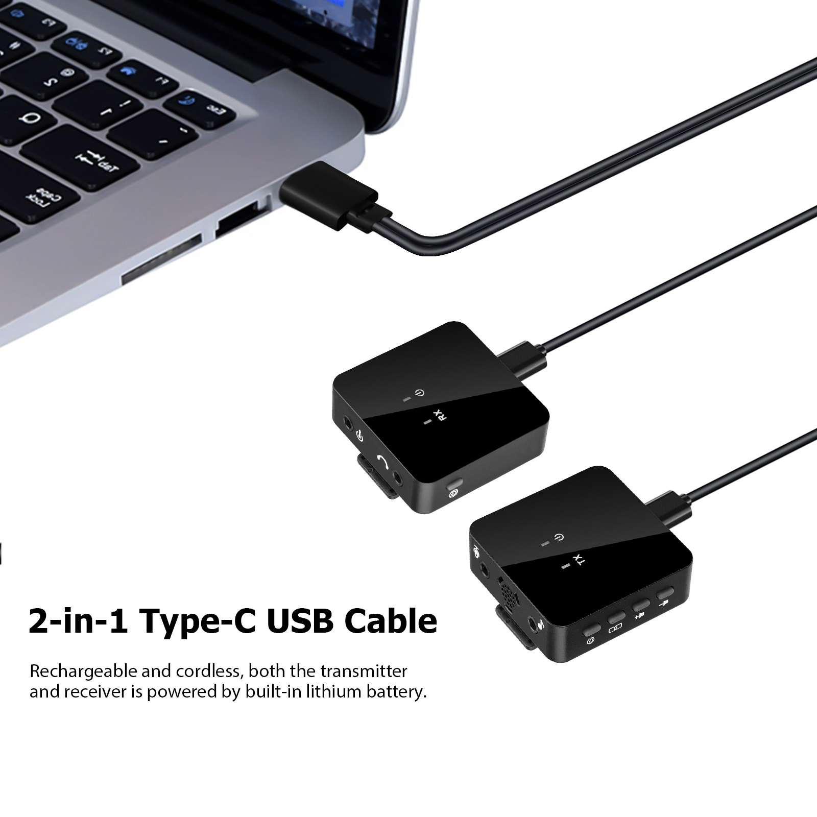 Wireless Lavalier Microphone UHF Wireless Lavalier Mic 2 Transmitters and Receiver with Clip Rechargeable Microphone with Windscreen for Interview Live Show Vlog Shooting Teaching Meeting Speech (Type 2)