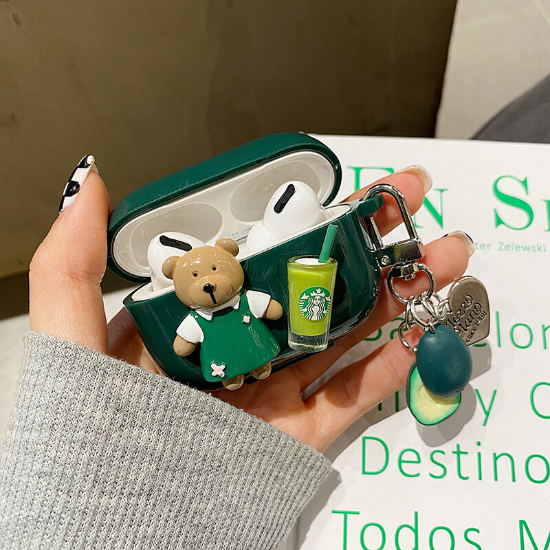 Coffee bear suitable for airpod3 protective cover airpodpro protective shell Apple wireless bluetooth headset cover 2 second-generation soft shell third-generation cartoon cute wind love avocado pendant
