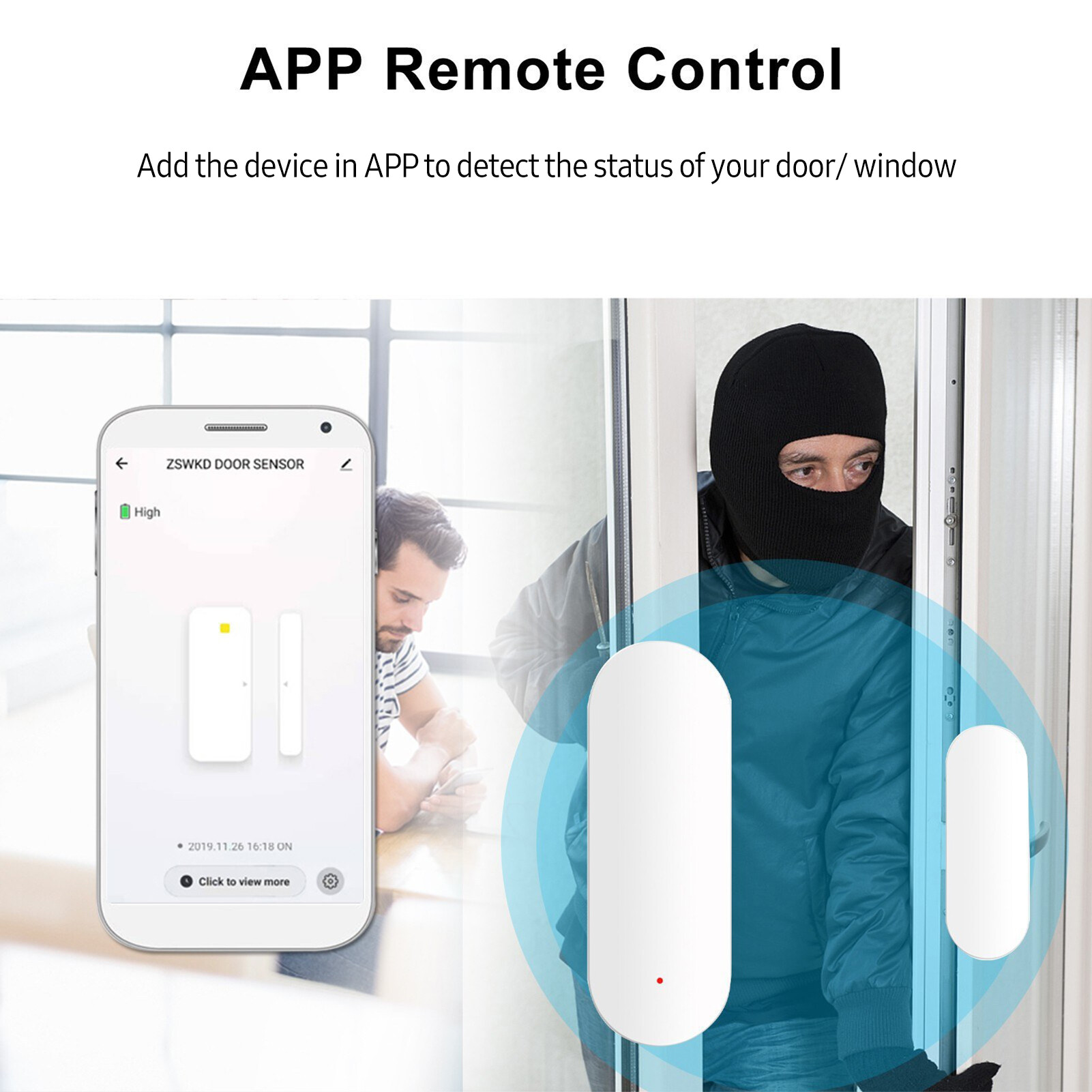 Smart Sensor ZigBee Smart Door Window Sensor Alarm Mag-netic Home Security System Door Open Alert APP Remote Control for Garage Apartment Dorm Shop Office