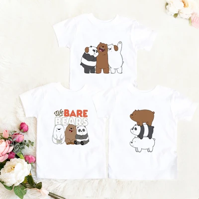 Cute Bears Kids Family T Shirts Kawaii Cartoon We Bare Bears Print O-neck Boys Girls Tshirt Tops Mommy Daddy Baby Tee Child Gift
