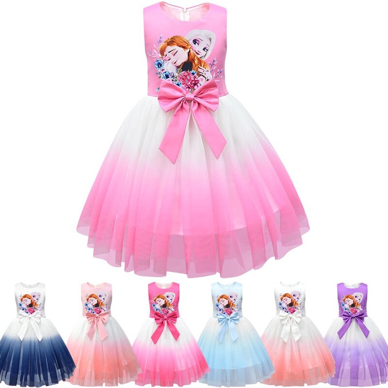 New Frozen2 Ăn Mặc Anna Elsa Váy Bé Cô Gái Ăn Mặc Váy Xòe Công Chúa In Họa Tiết Quần Áo Trẻ Em Giáng Sinh Halloween