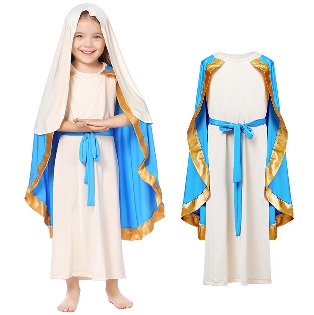 Girls Virgin Mary Costume Blue Kids Christian Christmas Halloween