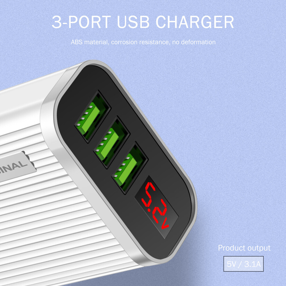 5V 3A Digital Display USB Charger for iPhone iPad Phone Tablet 3 USB Wall Charger Converter