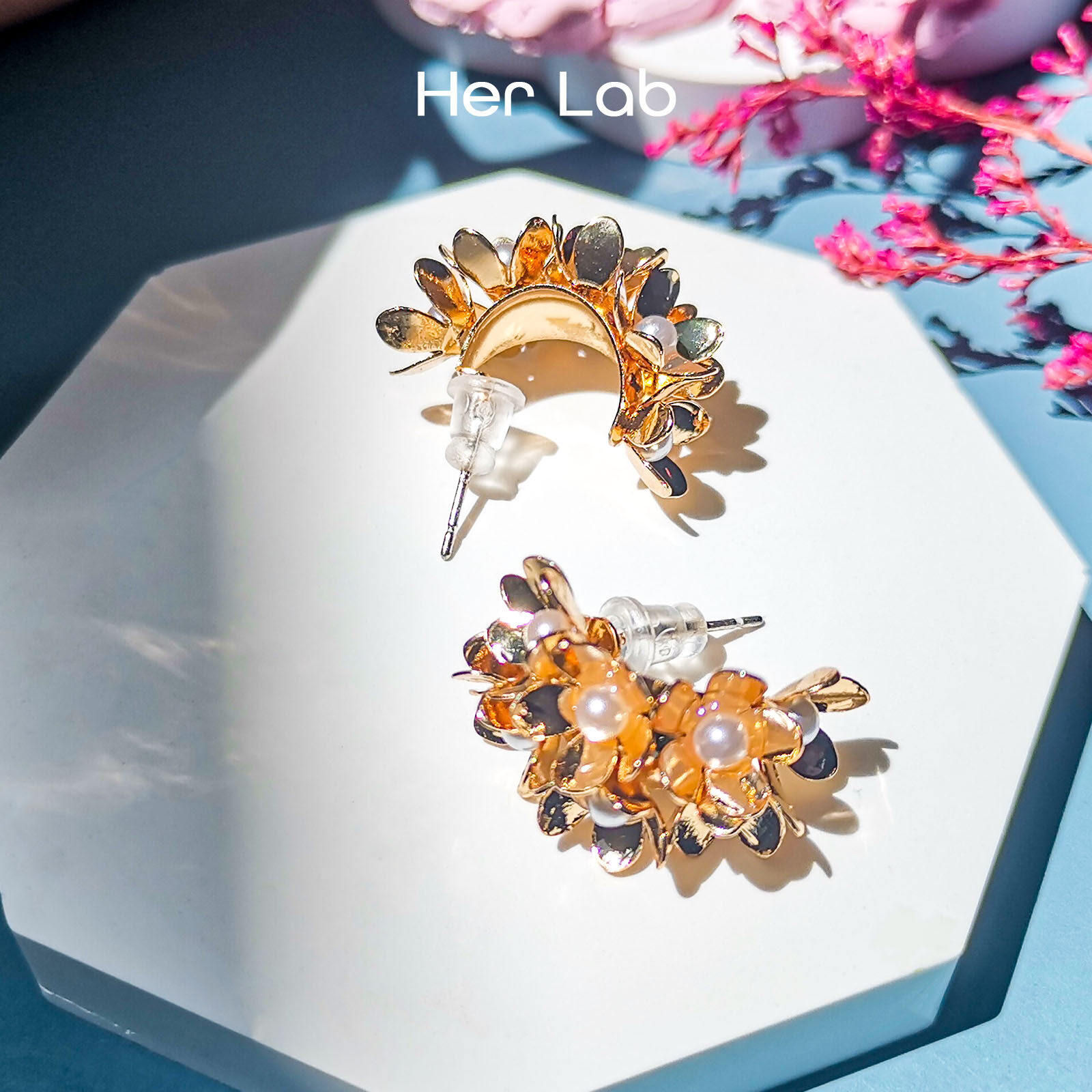 Her Lab Jewelry ผีเสื้อต่างหูสตั๊ดสำหรับผู้หญิง14พันชุบทอง