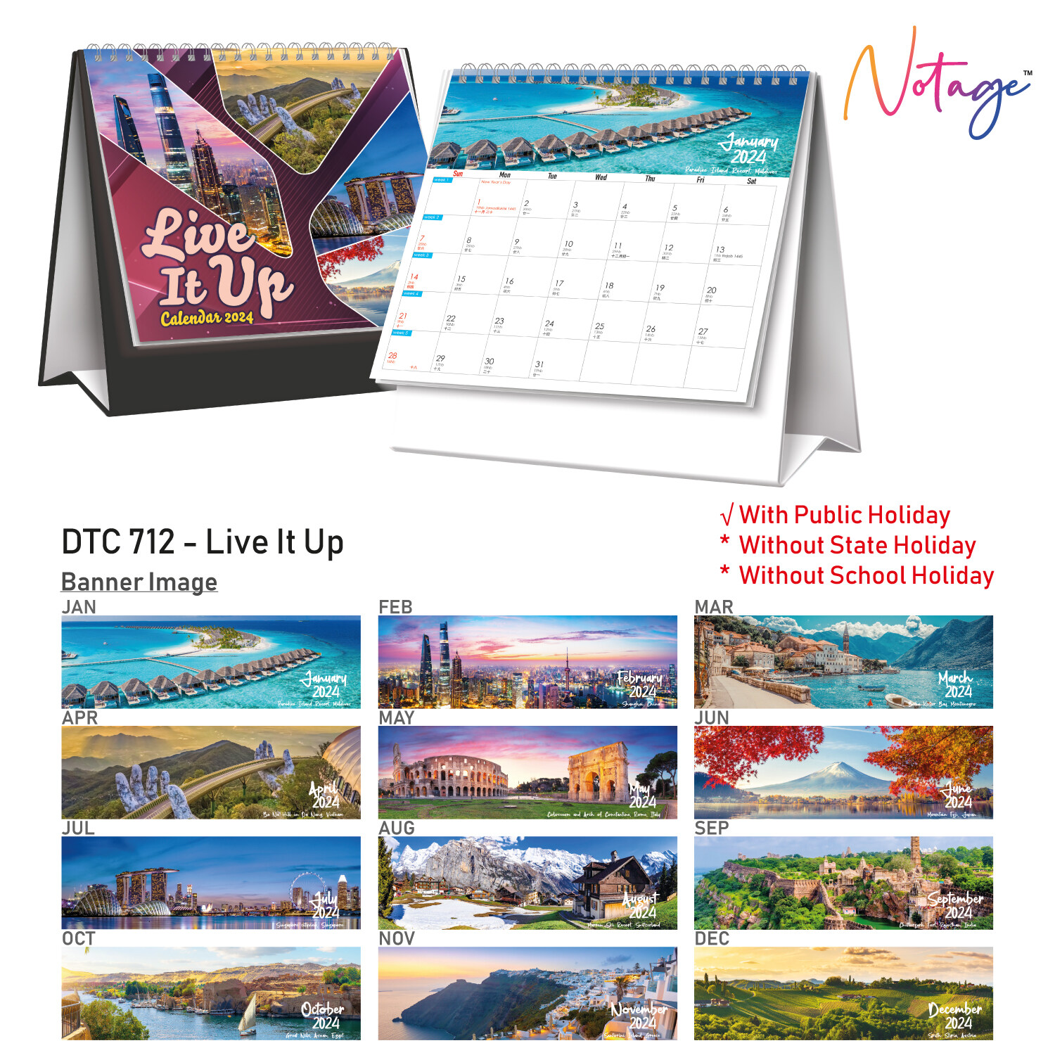 Year 2024 Table Calendar Desktop Flip Calendar Desk Kalendar Meja ...