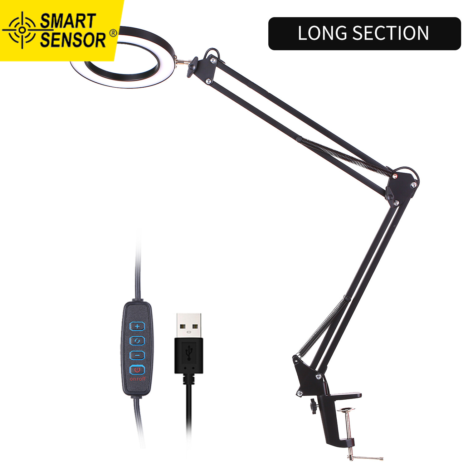 Smart Sensor Lighting LED 5X Magnifying Lamp with Clamp Hands Free Magnifying Glass Desk Lamp Adjustable Swivel Arm USB-powered Lamp Magnifier LED Lamp with Magnifier 3 Modes Dimmable