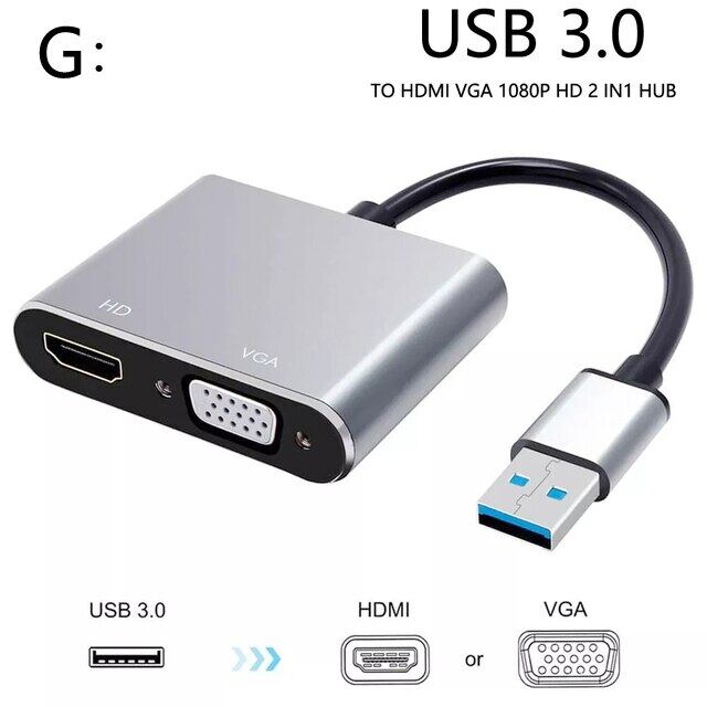 USB 3.0 To HDMI VGA Adapter HD 1080P MultiDisplay Adapter 2 In1 USB to