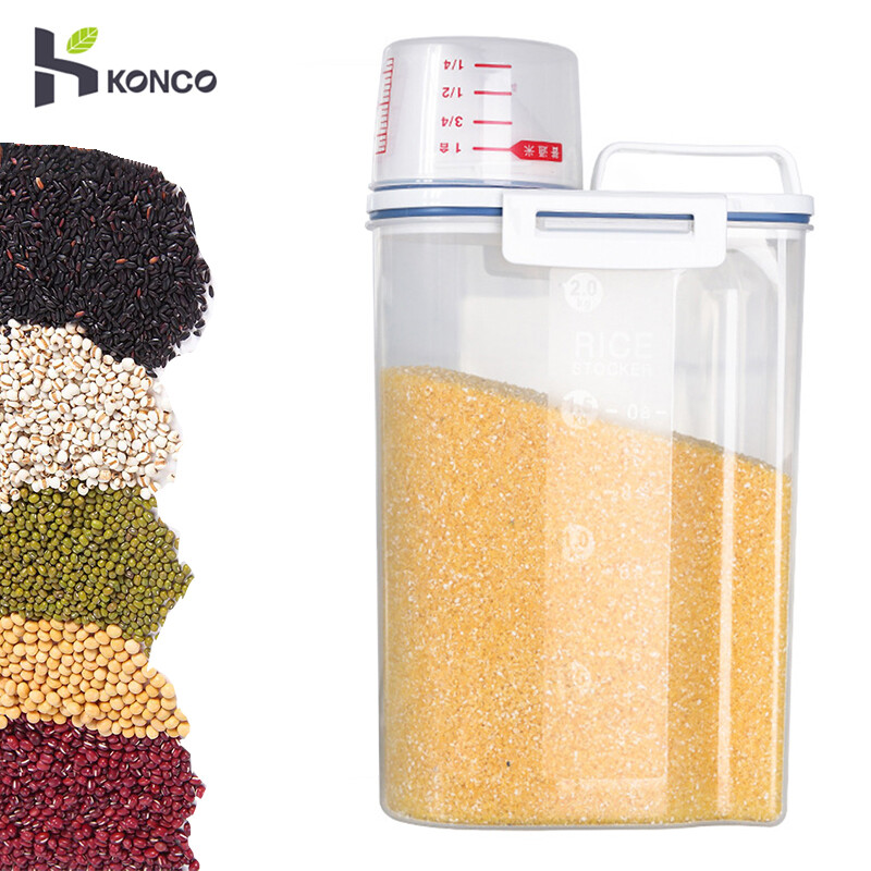 Konco Moisture proof sealed grain tank with a measure cup Kitchen Storage Bottle  Grain Storage Box Sealed Box Food Storage Bottle Kitchen Plastic Covered With Transparent Jar Noodles Miscellaneous Grain Storage Cans