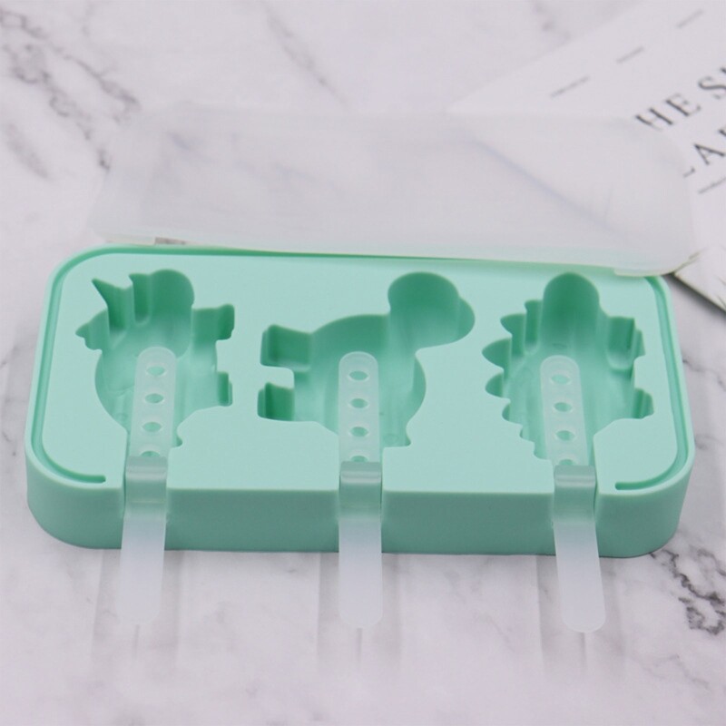 3 Holes Ice Cream Mold Dinosaur Shape Ice Pop Molds Popsicles Makers Kitchen Gadgets Ice Popsicles Molds DIY Accessories