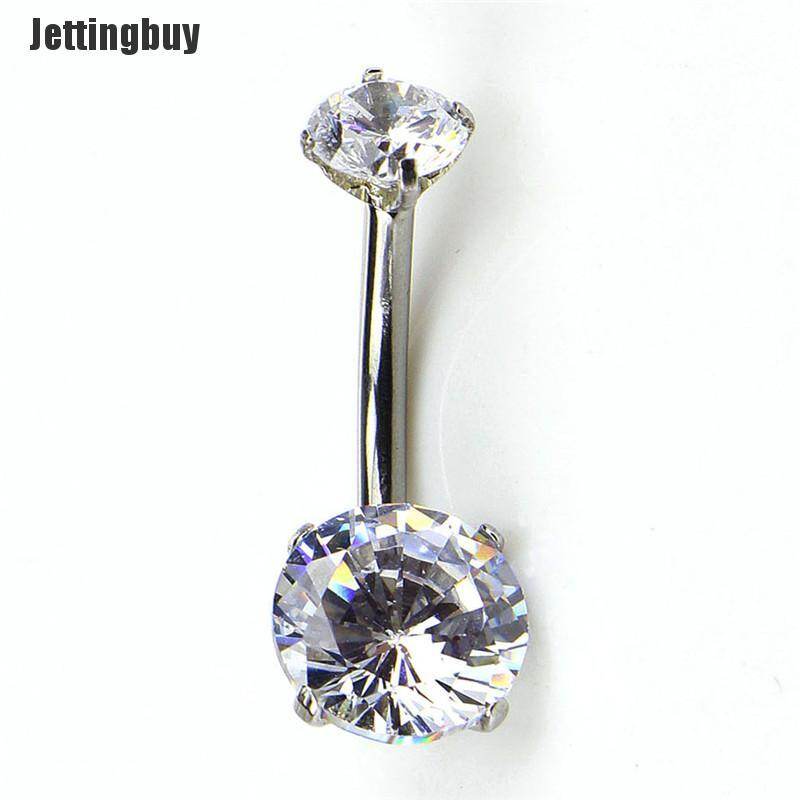 [Jettingbuy] Surgical Steel Navel Rings Crystal Belly Button Ring Bar Piercing Jewelry Beauty White