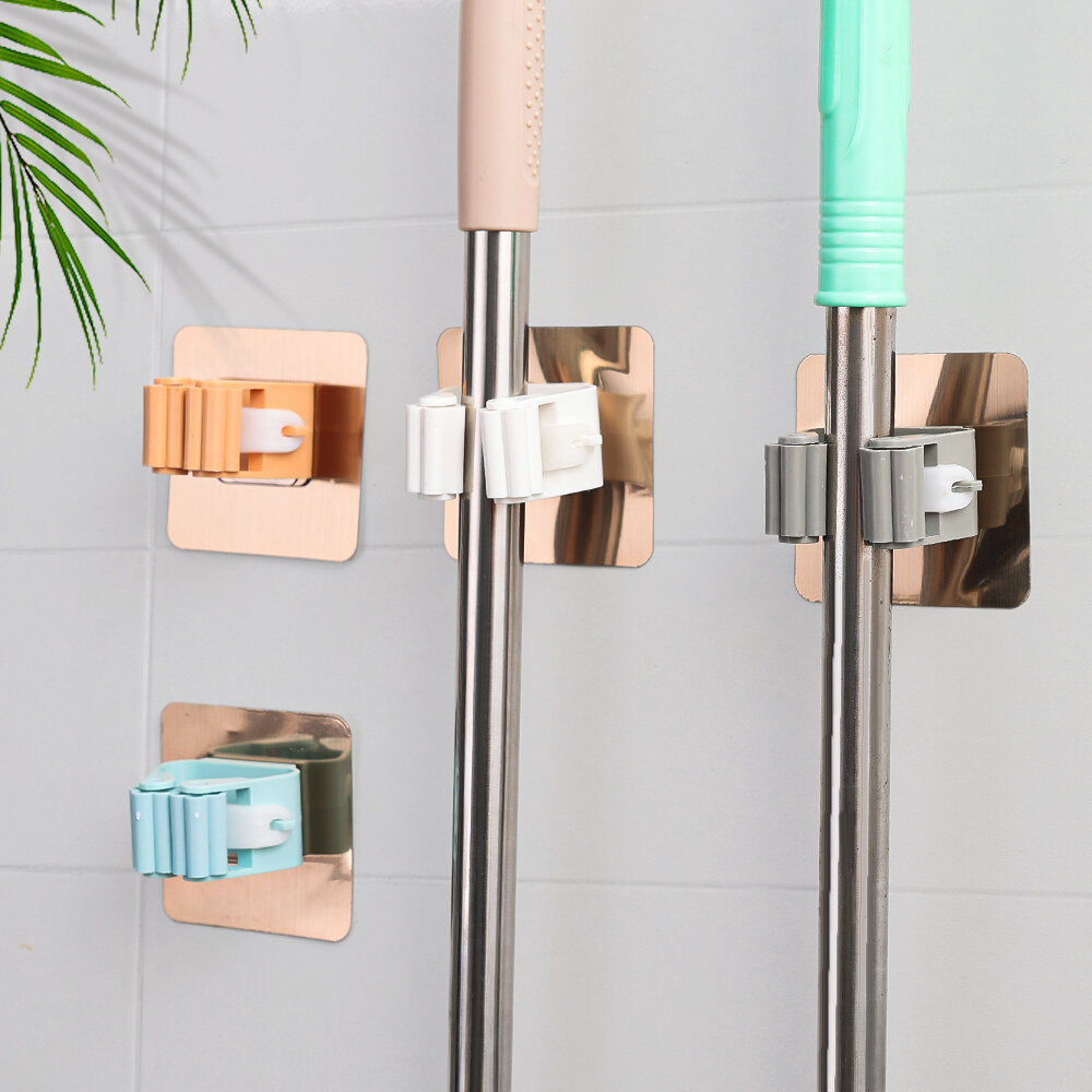 Gắn tường phòng tắm Giá treo cây lau vệ sinh chủ bàn chải giá lưu trữ kẹp cho nhà bếp liền mạch móc chổi lau Bóp Đựng Thẻ kẹp