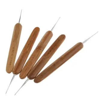 Baosity 5 Pieces Bamboo Hair Weaving Crochet Needles Hooks Fixing