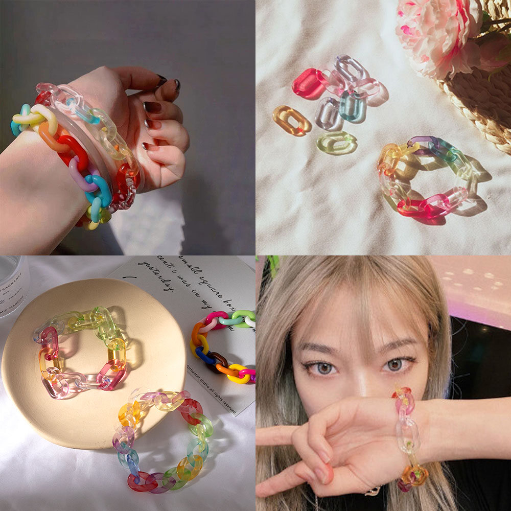 [YWYK Store] INS Style Rainbow Acrylic Chain Bracelet Transparent Colorful Women Girls Bracelet Couple Friendship Gift Accessories