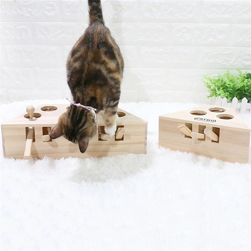 Lovinland Đồ Chơi Cho Mèo Gophers Thú Cưng Chuột Gỗ Nguyên Miếng Chuột Bắt Tương Tác Cào Mèo Có Lỗ Máy Chơi Game Trêu Chọc Đồ Chơi Cho Mèo