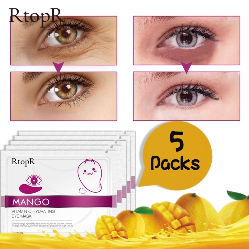 5 Pairs Mango Vitamin C Hydrating Eye Mask Eliminate Dark Circles Whitening Anti aging Firming Eye Skin Care Moisture Eye Patch