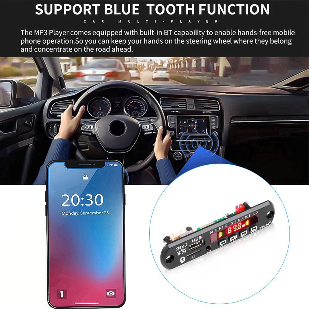 Bluetooth 5.0 MP3 Decoder USB MP3 Player Decoding Board Module 5V 12V Support WMA WAV TF Card USB FM For Car