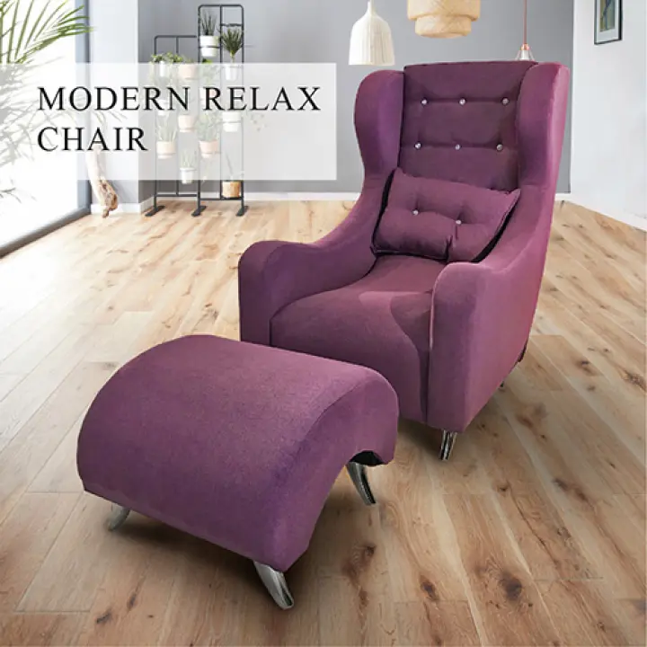 Christopher High Back Fabric Club Chair With Stool Wing Chair With Stool Wingback Chair With Ottoman Purple Color Lazada