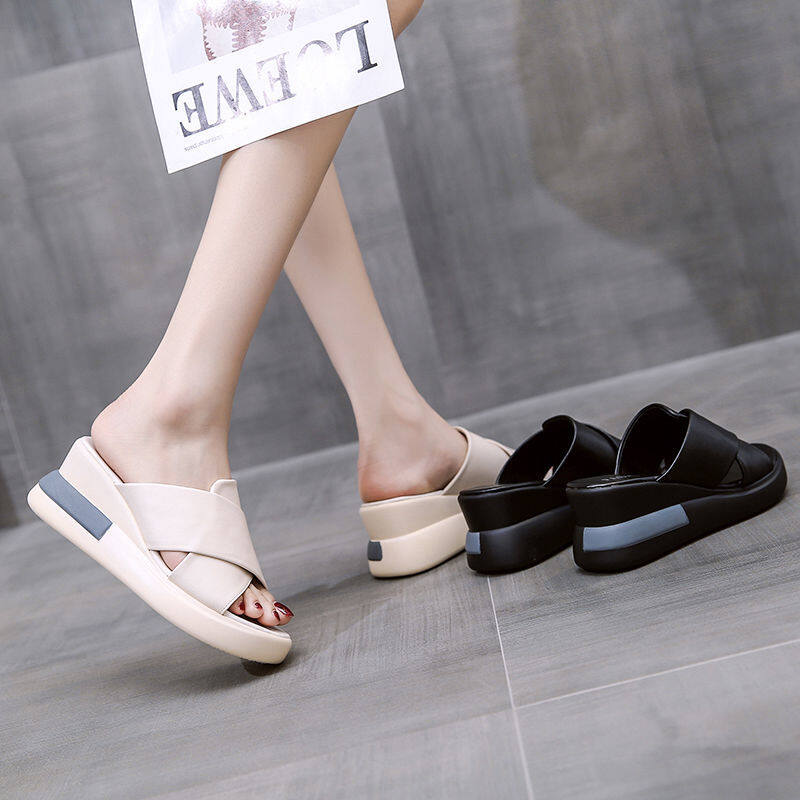 2023 new style height increasing slippers soft sole cross straps sandals