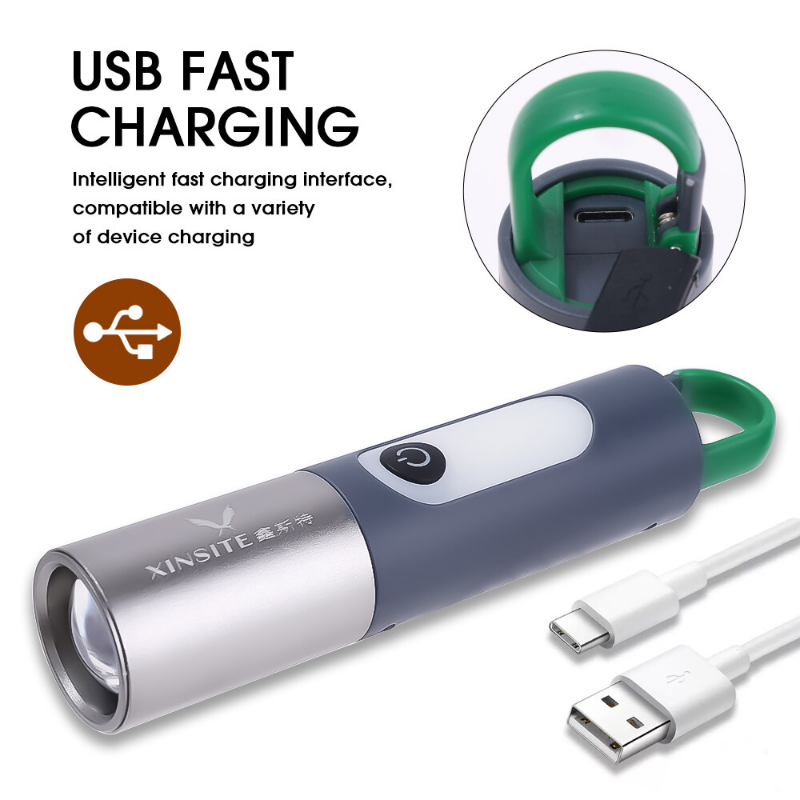 Mini Đèn pin móc khóa đèn pin Led sạc điện xách tay đèn pin sạc USB công suất cao cắm trại tầm xa đèn lồng