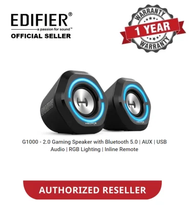 Edifier G1000 - 2.0 Gaming Speaker with Bluetooth 5.0 | AUX | USB Audio | RGB Lighting | Inline Remote