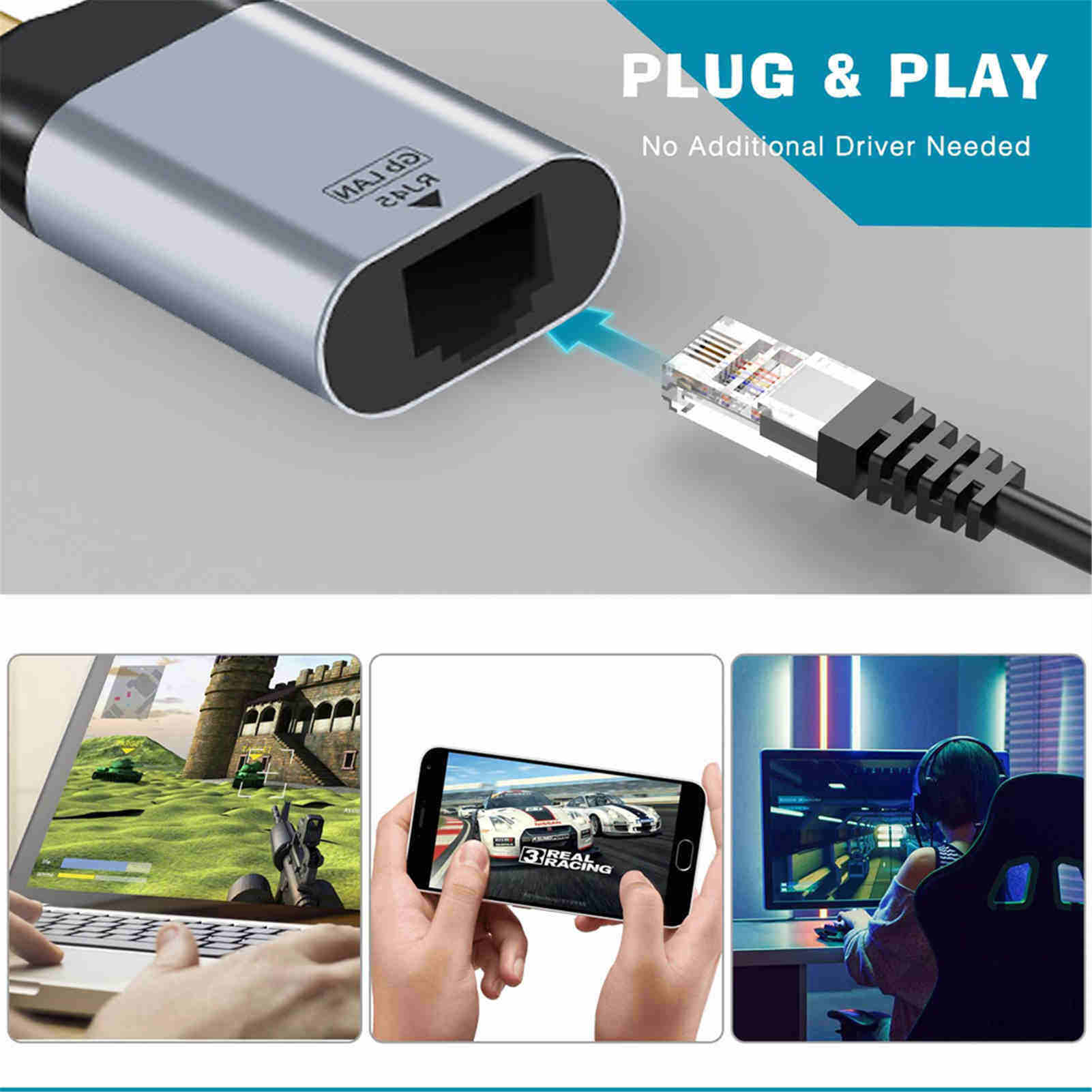 SZC Compatible USB Type C to Gigabit Ethernet Converter Adapter for Thunderbolt 3