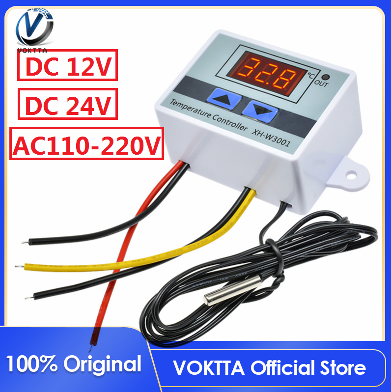 Original VOKTTA XH-W3001 Digital LED Controller Cooling/Heating Switch Microcomputer W3001 110V 220V 12V 24V Aquarium Incubator Regulator LCD Display NTC/isolation Sensor Controller Switch Probe