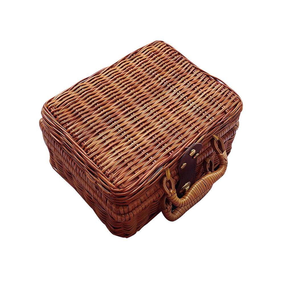 21*17*11cm Rattan Storage Box Wicker Storage Box Picnic Basket Storage Basket Vintage Suitcase Prop Box