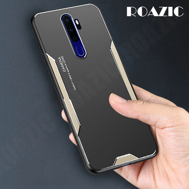 ROAZIC For OPPO A5 2020 A9 2020 Phone Case Metal Frosted Back Shell Soft TPU Frame Casing Ultra-thin Anti-fall Aluminum Cover