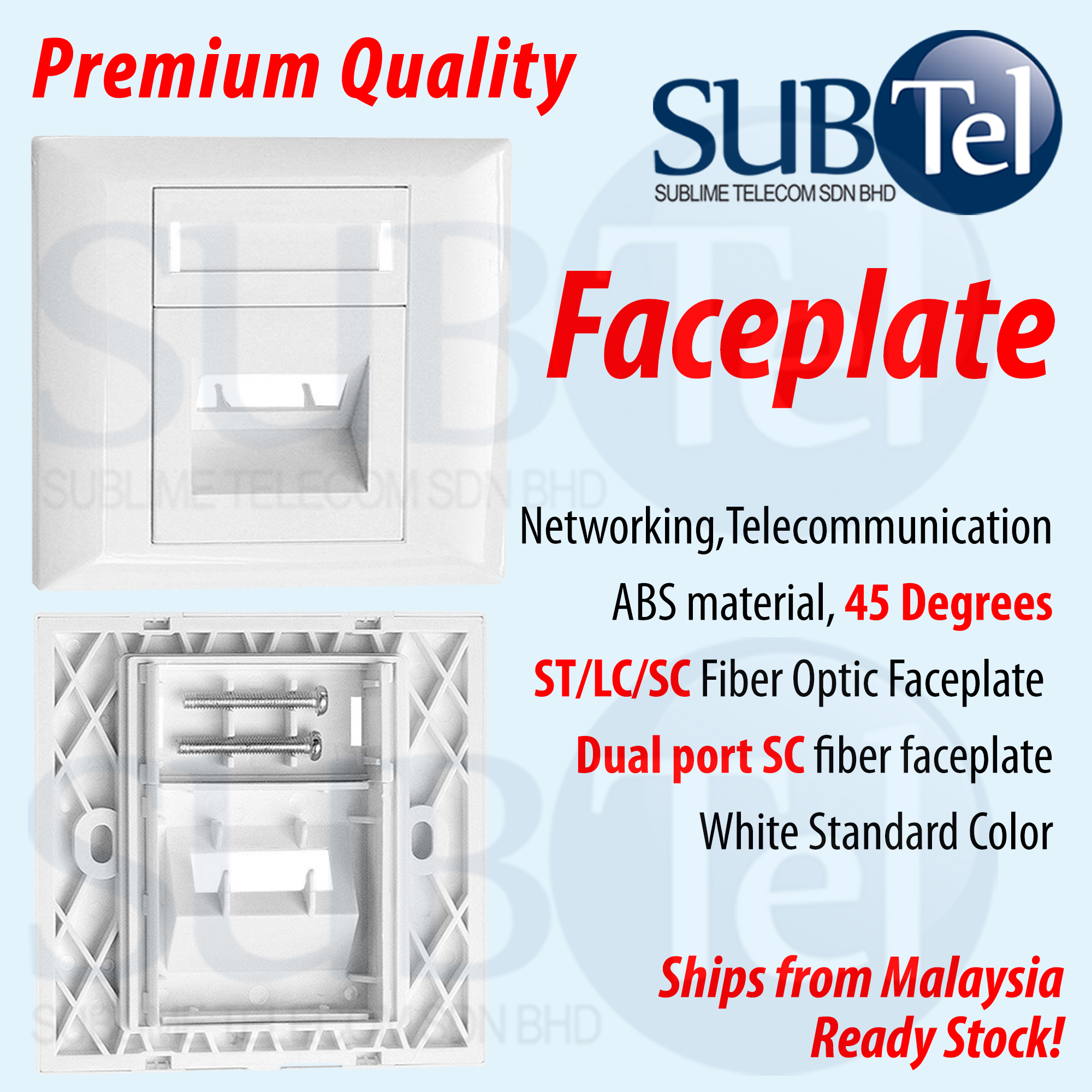 Wall Faceplate Double Port for Fiber Optic Adapter FO Duplex Cable ST ...