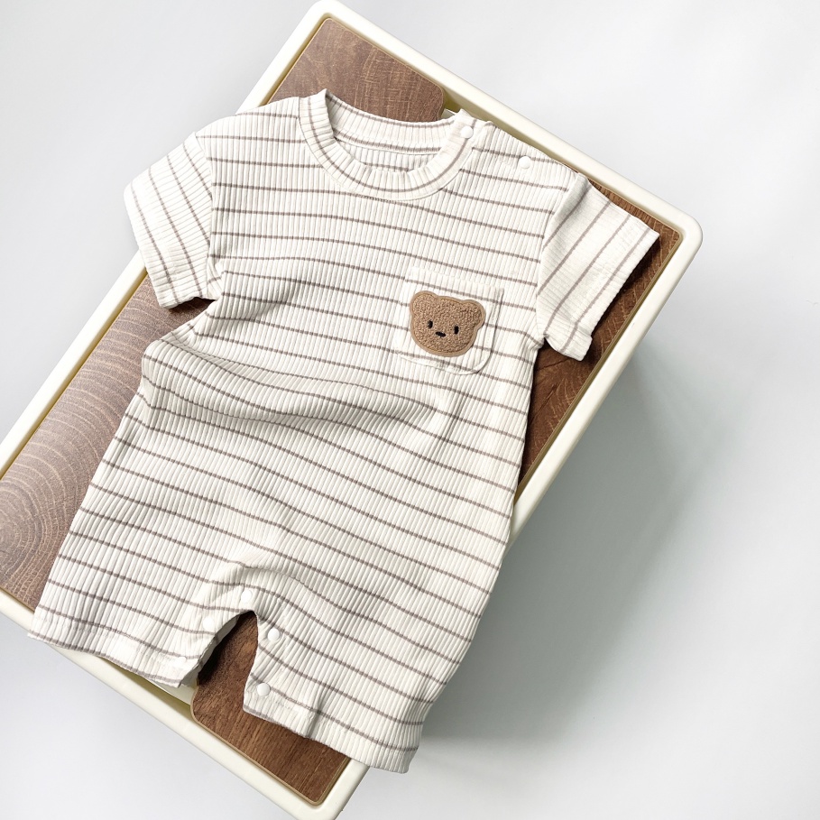 Summer Baby Short Sleeve Bodysuit Stripe Three color Baby Pullover Romper Thin Newborn Jumpsuit