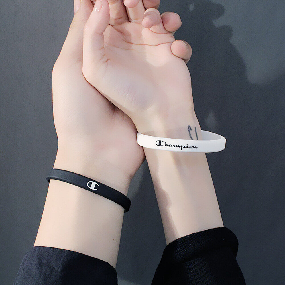 【LOVE WSJ】Silicone Bracelet Sports Friendship Wristband Rubber Wrist Band Bangle Accessories for Valentine's Gift Black White Couple Silicone Bracelet