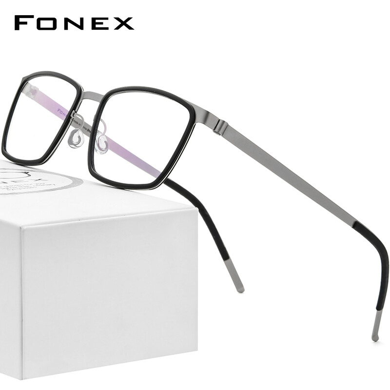 FONEX Acetate Alloy Glasses for Men Square Optical Full Eyeglasses Frames 2022 New Male Korean Style Student Ultralight Screwless Eyewear 98629