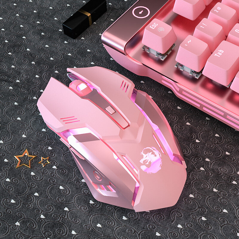Wireless Cute Girl pink Online Mouse Silent E-sports Gaming Mice Mute Buttons Mechanical Csgo USB Optical Wired For Children's PC Laptop Fashion Games Professional Game Player