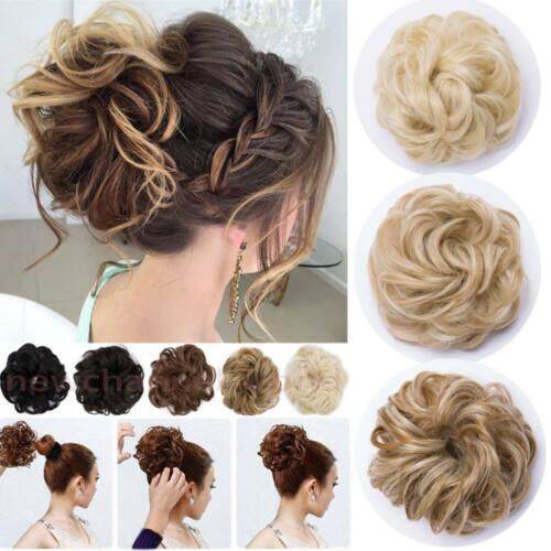 [Cutewomen2020] Human Real Natural Curly Messy Bun Hair Piece Scrunchie Hair Extensions Wig