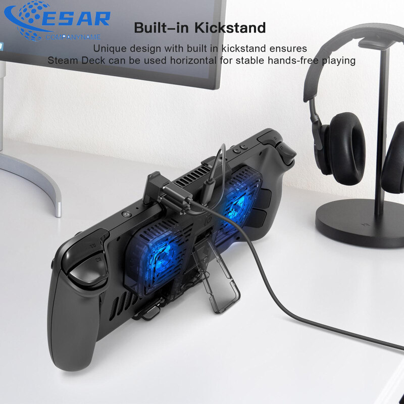 Ergonomic Cooling Fan With Bracket Compatible For Steamdeck / Switch / Oled Host With Dual C-port Adapter