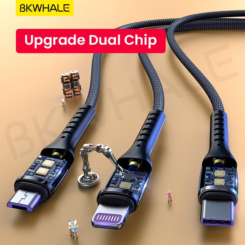 BKWHALE 66W Super Charge Data Cables 5A Fast Charging Cable Micro USB / Type-C / iOS 3 in 1 Cables