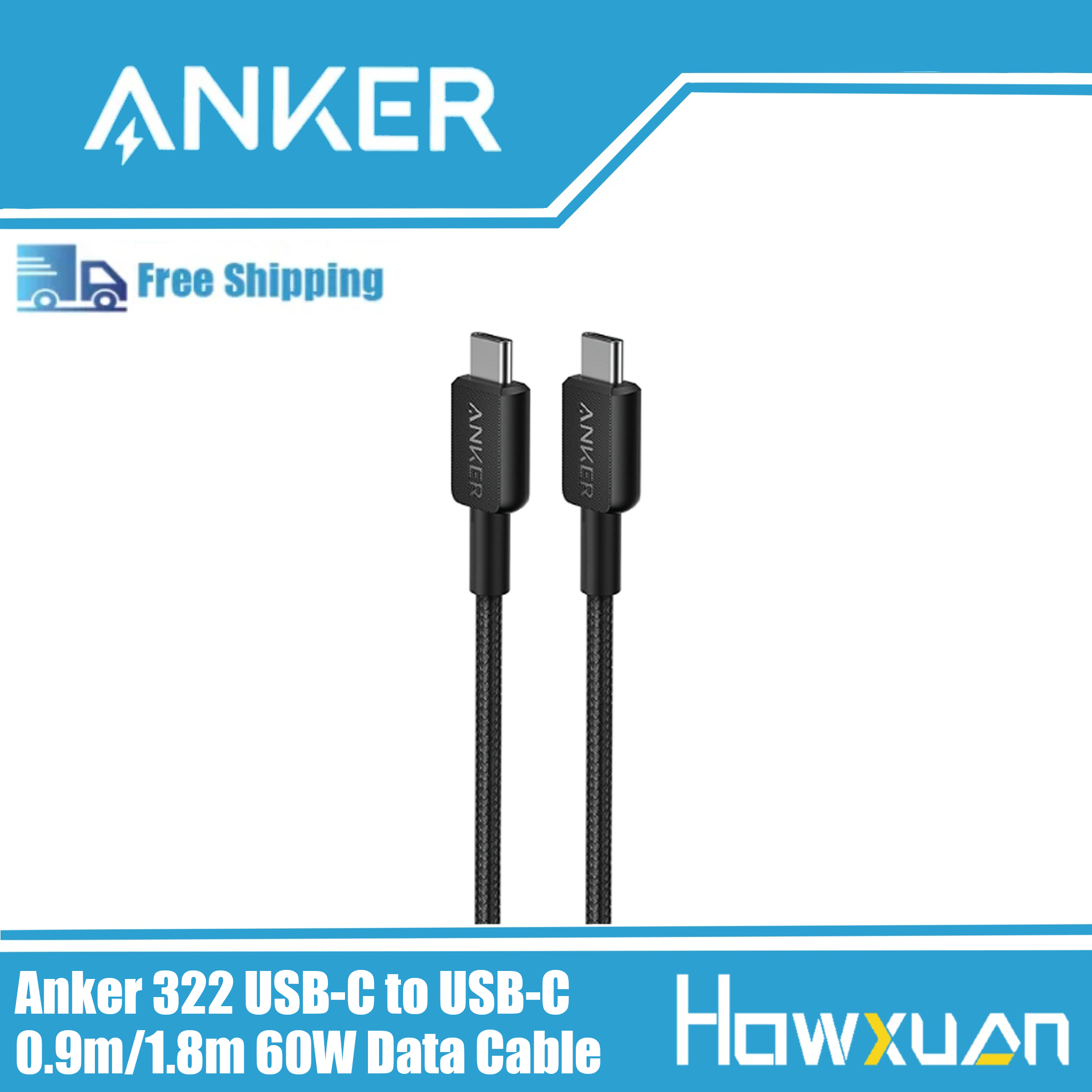 Anker charging data cable anker 322 type-c/usb-a to type-c cable 0.9/1.8m black/white 15/60w data transmission fast charge cable