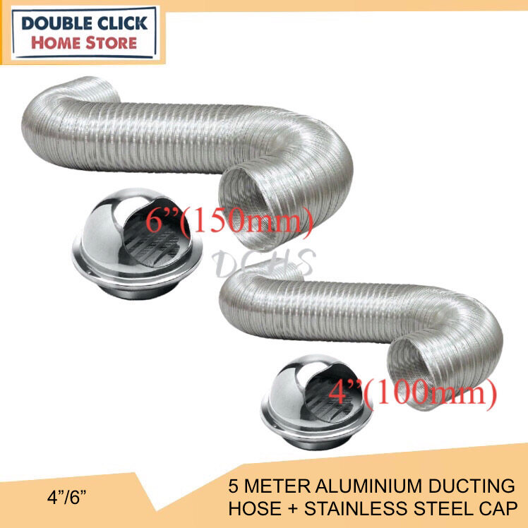 5 Meter Flexible Aluminium Ducting Hose With Stainless Steel Cap 4"/6