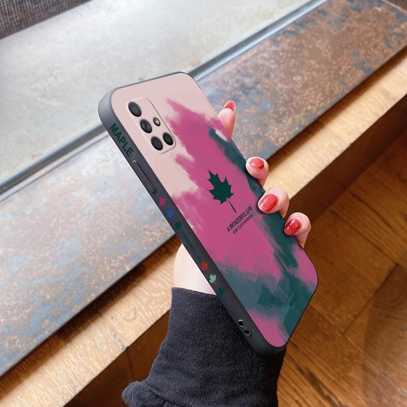 For Samsung A71 4G A71 5G A72 5G A7 2018 A90 5G A9 2018 A81 A90 4G New Maple leaves Design Side Design Phone Case Square Edge Pattern Liquid Silicone Casing Full Cover Camera Shockproof Protection Case